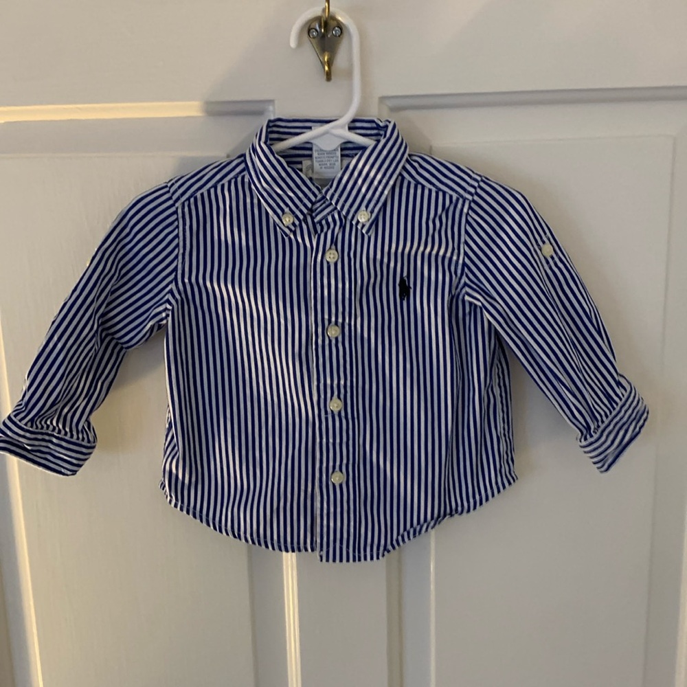 Boy's Ralph Lauren button down shirt.  Blue and white striped shirt.